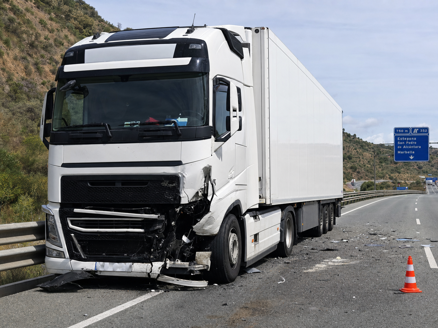 Camión accidentado en autopista española
