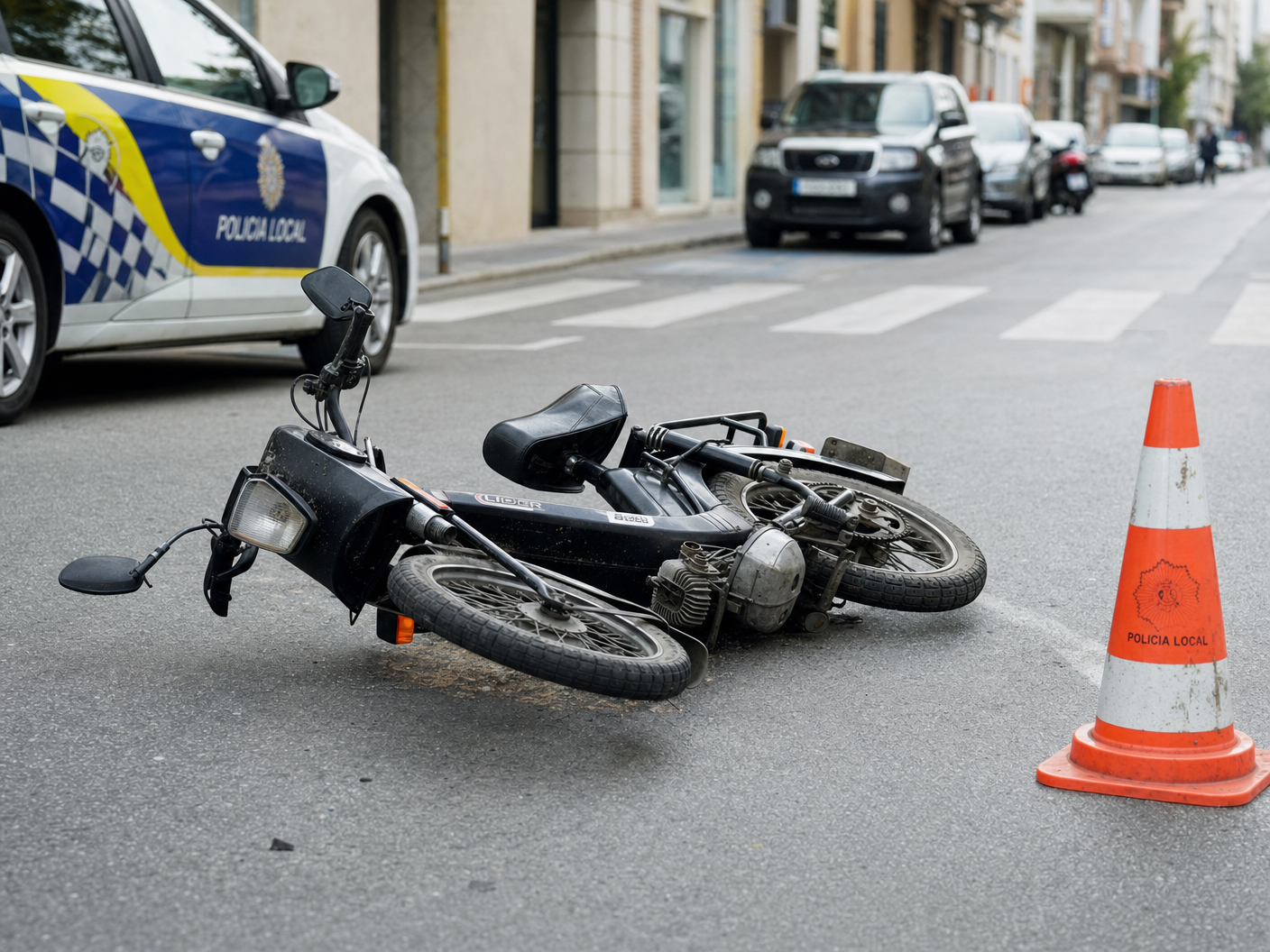 Ciclomotor accidentado en calle española con policía local
